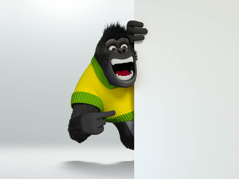 gorilla indicating, pointing or showing sign. 3D Illustration.