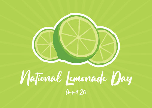 National Lemonade Day vector. Halved lemon vector. Lime on a green background. Lemon slice icon. Green lime vector. Lemonade Day Poster, August 20