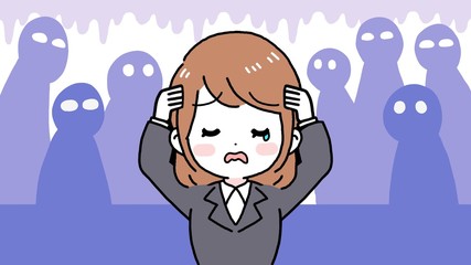 落ち込むスーツの女性（茶髪ボブ）　疑心暗鬼