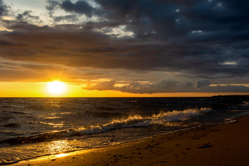 Sunset on the lake. Pskov region