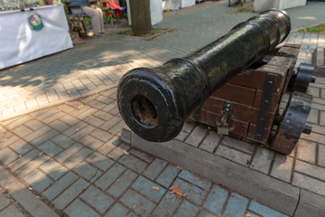 The old cast-iron cannon stands like a pavement in the open air.