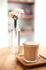Fresh flavored coffee art is on the table.
