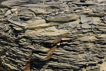The texture of shale stone, arranged in layers horizontally. Background image.