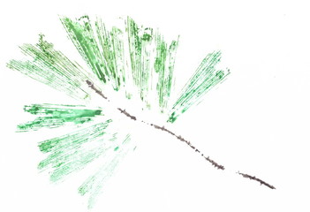 Gouache drawing: Abstraction. Imprint. Pine branch.