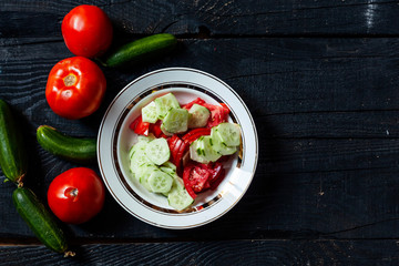 Fresh healthy cucumber and tomato salad