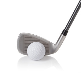 golf ball and club on white background