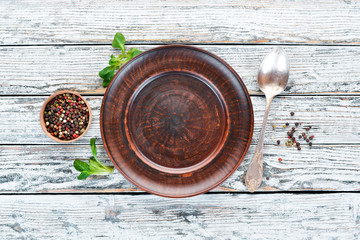 Preparing for cooking. Spices, vegetables, kitchen board. Top view. Free space for your text. Rustic style.