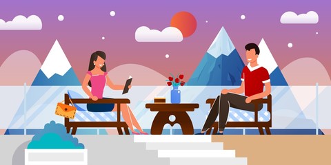 Man and Woman on Romantic Date in Outdoors Cafe
