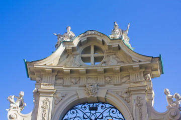Fototapeta na wymiar Fragment of entrance gate to Lower Belvedere Palace in Vienna, Austria