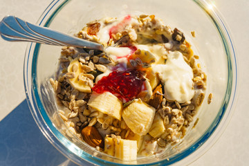 Healthy breakfast oatmeal with fruits