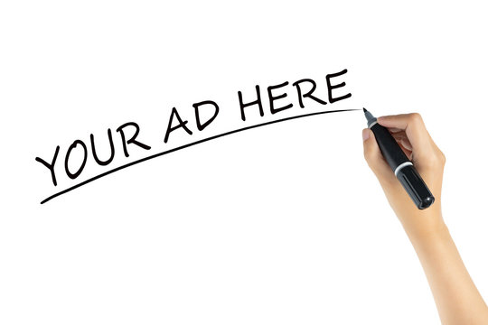 hand writing word Your Ad Here with black color marker pen isolated on white background. space of advertising for marketing concept