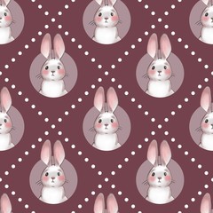 Cute cartoon rabbits. Seamless pattern. Sweet bunny