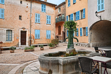 Fototapeta na wymiar Mons, Var, Provence, France: small square in the ancient hill town