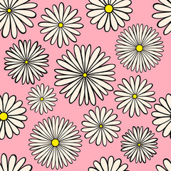 Chamomiles on a pink background. Seamless pattern