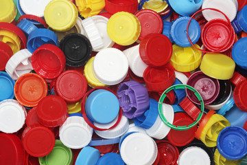 Plastic bottle caps collected for recycling