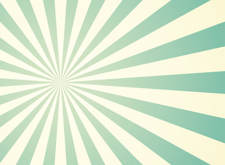 Sunlight wide retro faded background. Pale green and beige color burst background.
