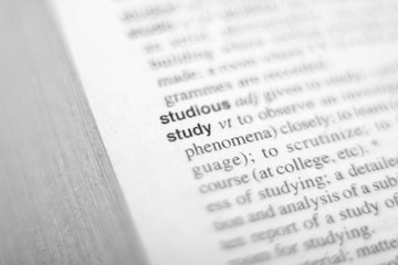 Fototapeta premium The definition of the word study in a dictionary