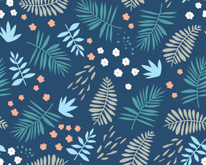 Japanese Fresh Palm Leaf Flower Seamless Pattern