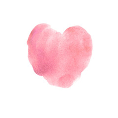 Red pink watercolor heart isolated on white background. Gentle, romantic background for design of cards, invitations, etc