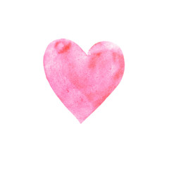 Red pink watercolor heart isolated on white background. Gentle, romantic background for design of cards, invitations, etc