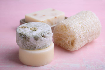 Natural solid shampoo, hair conditioner and soap