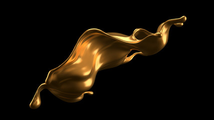 Luxury elegant splash liquid gold. 3d illustration, 3d rendering.