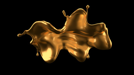 Luxury elegant splash liquid gold. 3d illustration, 3d rendering.