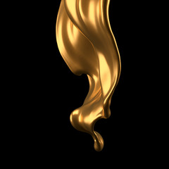 Luxury elegant splash liquid gold. 3d illustration, 3d rendering.