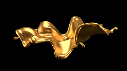 Luxury elegant splash liquid gold. 3d illustration, 3d rendering.