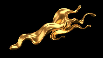 Luxury elegant splash liquid gold. 3d illustration, 3d rendering.