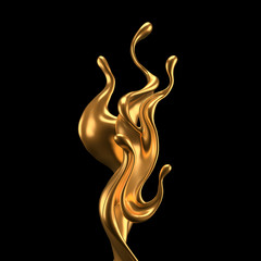 Luxury elegant splash liquid gold. 3d illustration, 3d rendering.