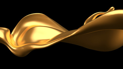 Luxury elegant splash liquid gold. 3d illustration, 3d rendering.