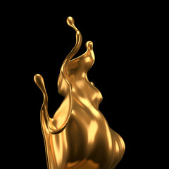 Luxury elegant splash liquid gold. 3d illustration, 3d rendering.