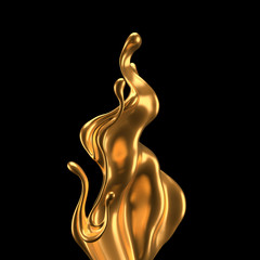 Luxury elegant splash liquid gold. 3d illustration, 3d rendering.