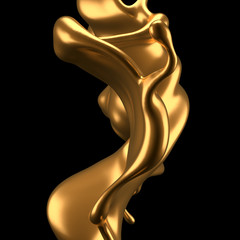 Luxury elegant splash liquid gold. 3d illustration, 3d rendering.