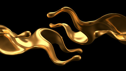 Luxury elegant splash liquid gold. 3d illustration, 3d rendering.