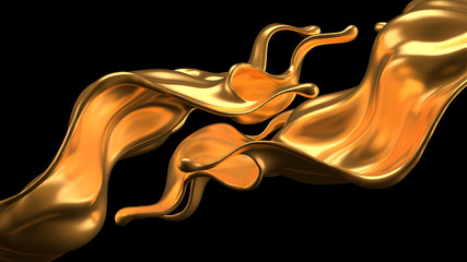 Luxury elegant splash liquid gold. 3d illustration, 3d rendering.