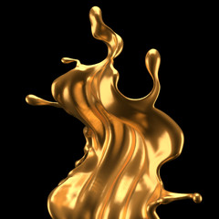 Luxury elegant splash liquid gold. 3d illustration, 3d rendering.