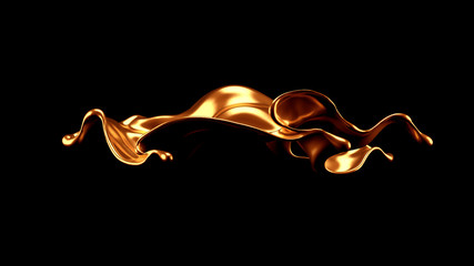 Luxury elegant splash liquid gold. 3d illustration, 3d rendering.