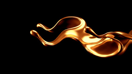 Luxury elegant splash liquid gold. 3d illustration, 3d rendering.