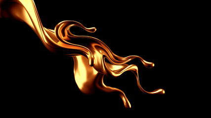 Luxury elegant splash liquid gold. 3d illustration, 3d rendering.