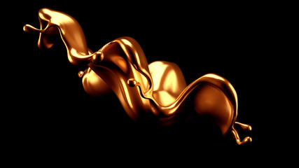 Luxury elegant splash liquid gold. 3d illustration, 3d rendering.