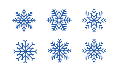 Blue snowflakes set new year vector design. set of blue snowflakes on white background.