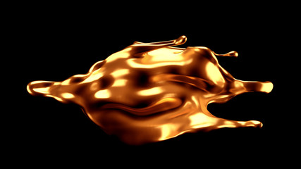 Luxury elegant splash liquid gold. 3d illustration, 3d rendering.