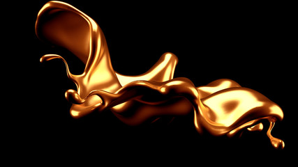 Luxury elegant splash liquid gold. 3d illustration, 3d rendering.