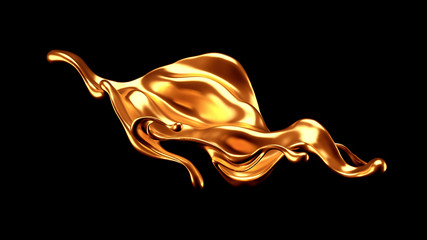 Luxury elegant splash liquid gold. 3d illustration, 3d rendering.