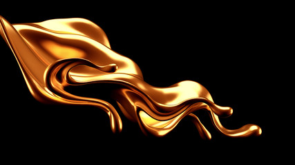 Luxury elegant splash liquid gold. 3d illustration, 3d rendering.