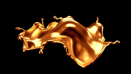Luxury elegant splash liquid gold. 3d illustration, 3d rendering.