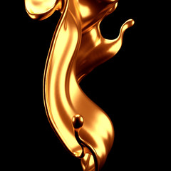 Luxury elegant splash liquid gold. 3d illustration, 3d rendering.