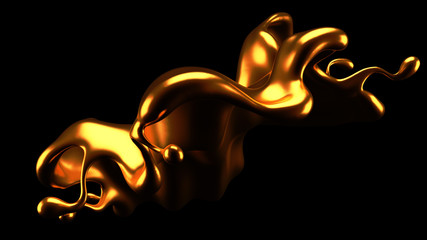 Luxury elegant splash liquid gold. 3d illustration, 3d rendering.